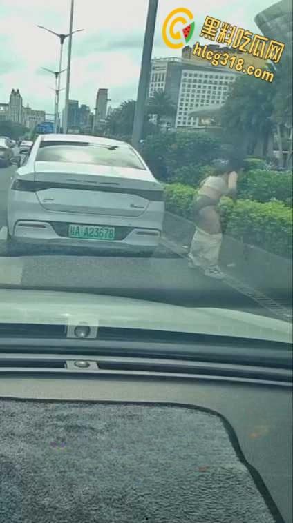 广西南宁街边桂A23678,车上女子下车蹲在马路上,脱掉连衣裙就开始拉!-3